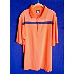 Footjoy Polo Mens Golf Shirt Performance Short Sleeve Polo Orange Blue White XL